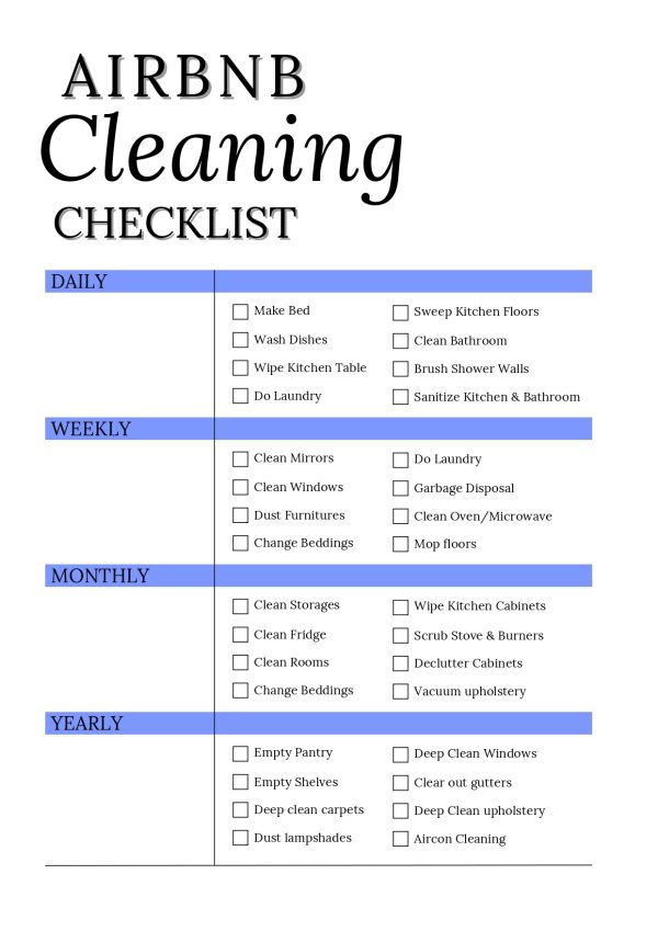 AirBnB Cleaning Checklist